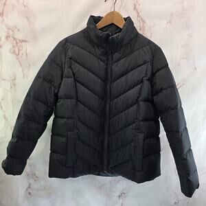 Lands End Down Jacket Womens Large P Black Puffer Coat Zip Puffy FP Power